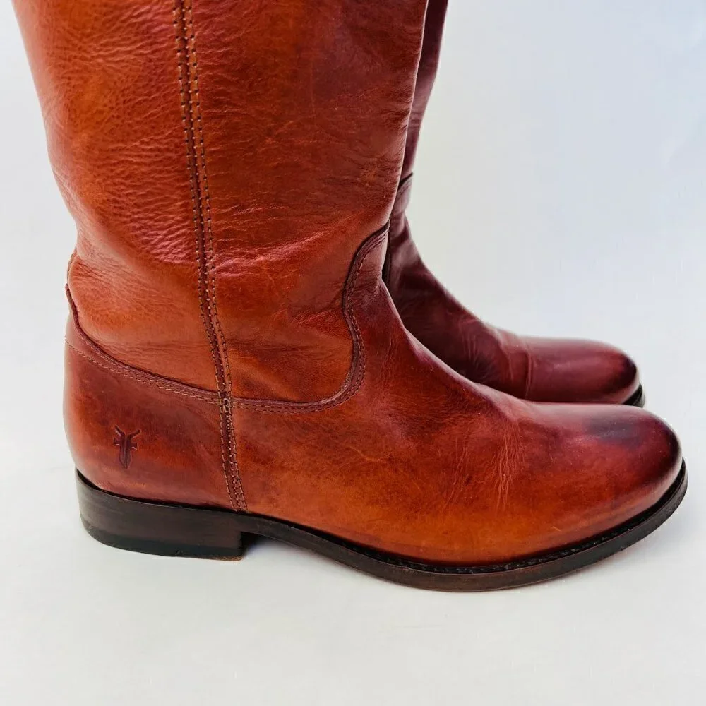 Frye Mellisa Buttons Lug Tall riding boots in brown, Size 6.5